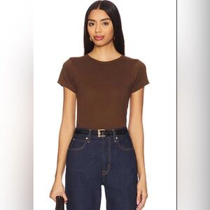 Eterne S Chloe Baby Tee Short Sleeve Top Brown Cotton Modal Blend